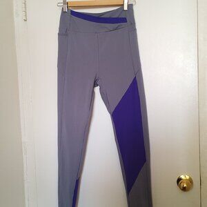 Gymshark Asymmetric Leggings, Grey with Purple Colour Blocks, Sz. M